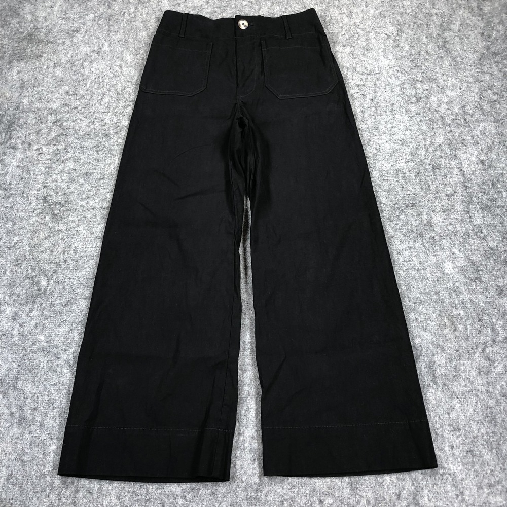Maeve Pants Womens 27 Black The Colette Cropped Wide Leg Twill Stretch Casual
